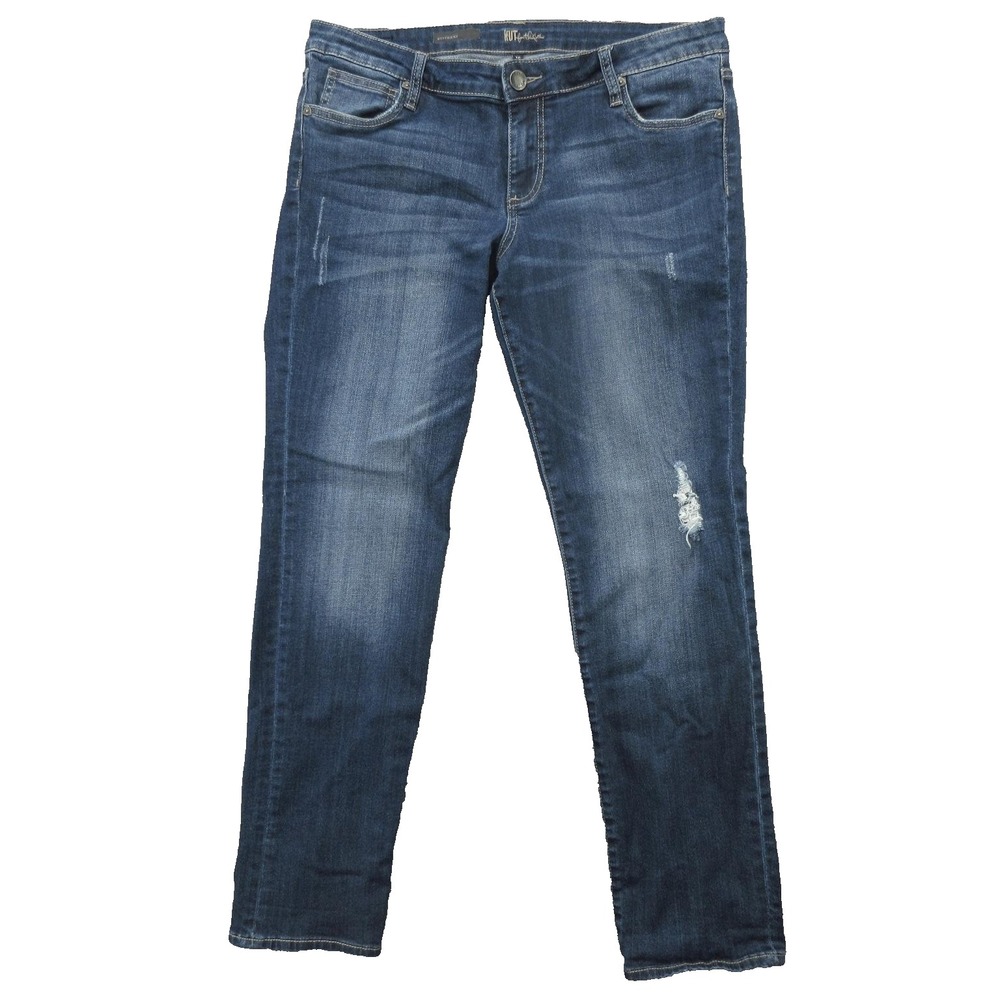KUT From The Kloth Jeans Womens 12 Blue Boyfriend KP176MA5SF Distressed Denim